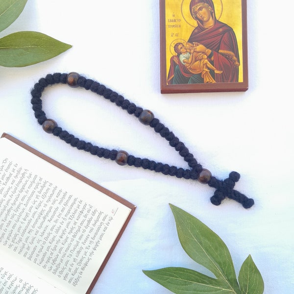 Traditional Handmade Prayer Rope With Cross, Made Of Wool, Orthodox, Catholic , Komposkini, Rosary, Chotki, (50-100-300 Knots).