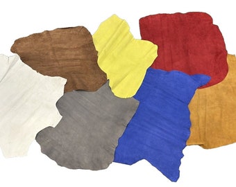 Goat Suede Leather Skins Bundle – 9 Premium Goat Hides for DIY Crafting Projects, Variety Fun Pack