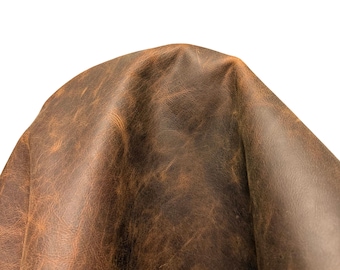 Crazy Horse Leather Full Hide Brown 4-5oz (1.6-1.8mm) – Heavyweight Waxy Pull-Up Cowhide for Tooling, Crafts, Bags, & Wallets