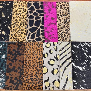 Hair-On Cowhide Leather Sheets – 12 Pack – 7&quot; x 4.5&quot; Pieces for DIY Crafts, Sewing, Leatherworking - Precut Genuine Haircalf Cuts
