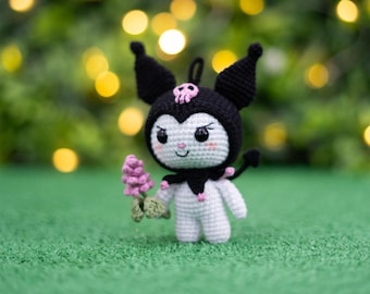Gothic Bunny-Inspired Crochet Pattern - Amigurumi Doll with Lavender Flower (PDF)