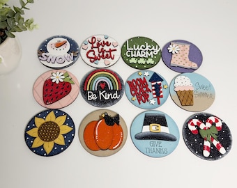 Set of 12 Hand-Painted Wood Inserts | Laser Cut Tiered Tray Decor (3" Round)