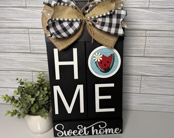 Interchangeable HOME Sign with Seasonal Rounds | Farmhouse Wooden Decor Set
