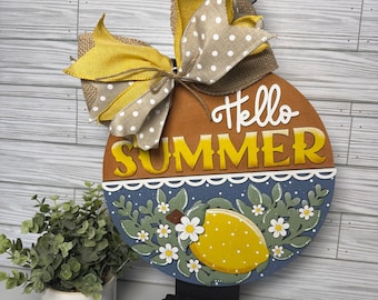 Layered Wood Lemon Summer Door Hanger, Farmhouse Porch Decor Sign