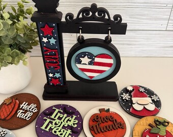 Interchangeable Street Lamp Sign | Seasonal Tiered Tray Decor | Farmhouse Shelf Sitter