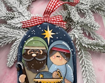 Handcrafted Wooden Nativity Ornament – Rustic Christmas Decor