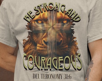 Lejon och kors T-shirt: Starka och modiga kristna kläder