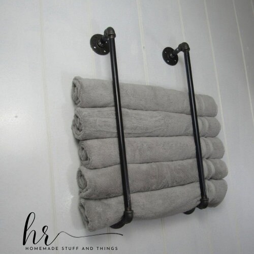 Pipe Towel Holder - Industrial Towel Rack - Set of Two Rustic Towel ...