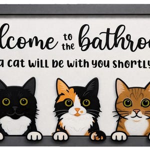Whimsical Cat Bathroom Sign, Cat Lover, Wall Art, Handmade, Humorous Gift image 9