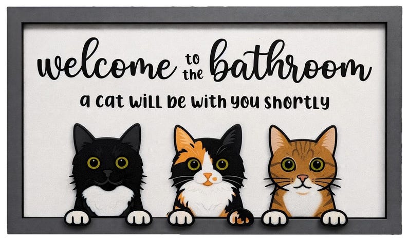 Whimsical Cat Bathroom Sign, Cat Lover, Wall Art, Handmade, Humorous Gift image 9
