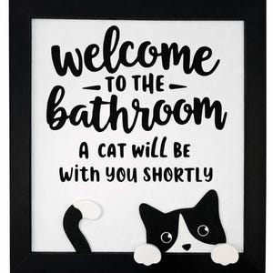 Whimsical Cat Bathroom Sign, Cat Lover, Wall Art, Handmade, Humorous Gift Standard Tuxedo