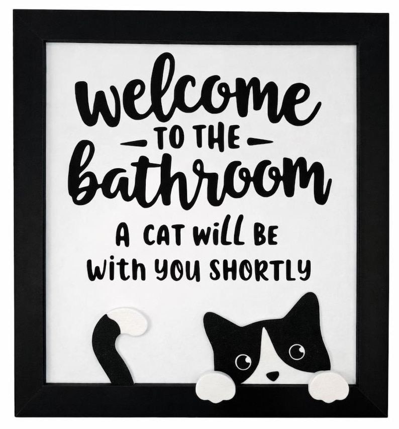Whimsical Cat Bathroom Sign, Cat Lover, Wall Art, Handmade, Humorous Gift Standard Tuxedo
