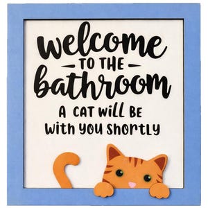 Whimsical Cat Bathroom Sign, Cat Lover, Wall Art, Handmade, Humorous Gift Standard OrangeTabby
