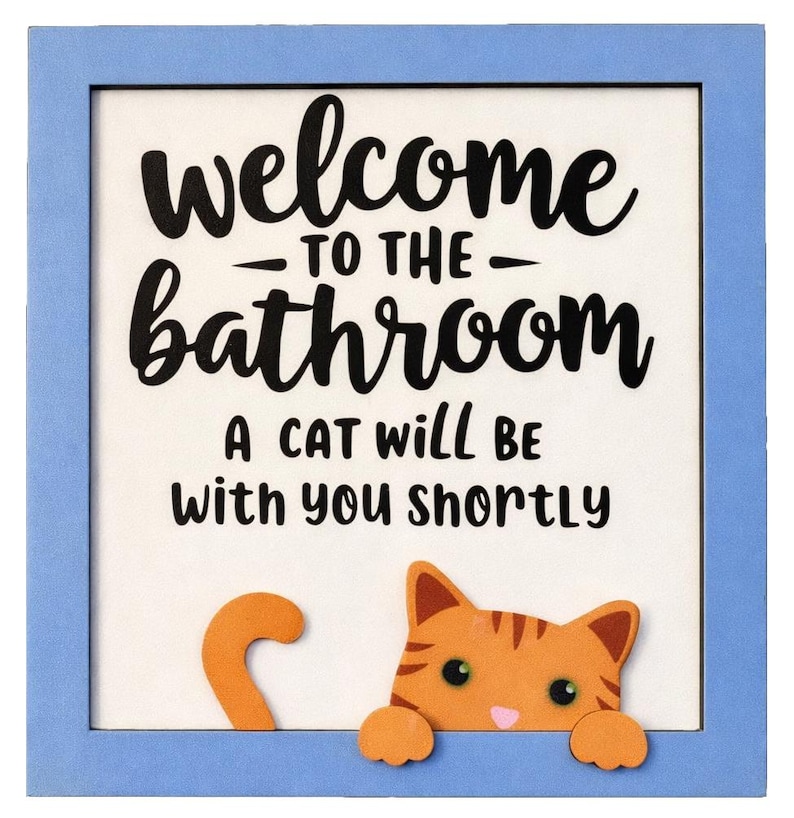 Whimsical Cat Bathroom Sign, Cat Lover, Wall Art, Handmade, Humorous Gift Standard OrangeTabby