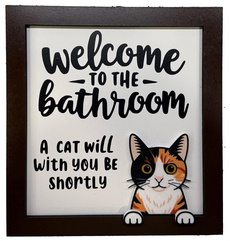 Whimsical Cat Bathroom Sign, Cat Lover, Wall Art, Handmade, Humorous Gift image 7
