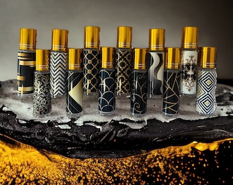 Black and Gold Printable Labels for Roller Bottles Made with Essential Oils | Digital Download |