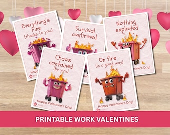 Funny Work Valentine Cards Printable, Dumpster Fire Office Humor Valentines, Coworker Valentines Notes for Adults, 24 Designs