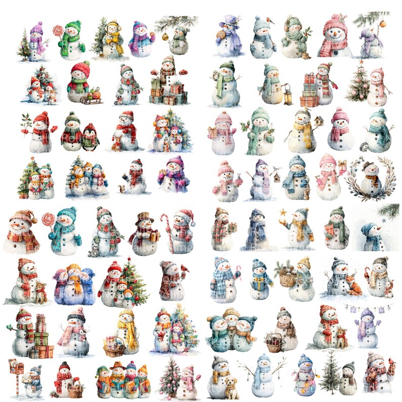 Holiday Snowman Clipart Bundle - 400+ Cute Watercolor Winter Snowman ...