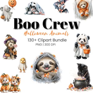 Halloween Animal Clipart Bundle, Boo Crew Cute Costume Animals Digital Download, PNG Digital Art Instant Download Commercial License Use