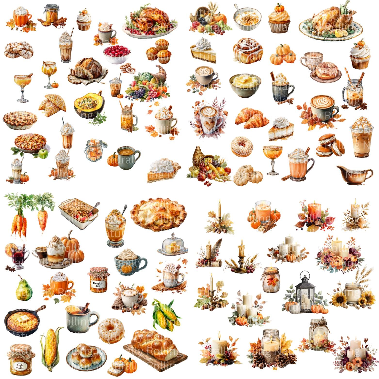 Watercolor Fall Clipart Bundle PNG, Fall Sublimation Designs, Farmhouse ...