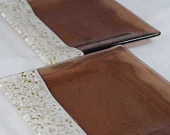 Handmade Fused Glass Bronze Plates - Set of 2