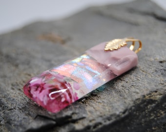 Dichroic Fused Glass Pendant – Handmade Violet Pink Art Glass