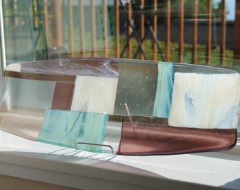 Handmade Fused Glass Platter: Oregon Coast Art Glass, Mauve Pink Teal