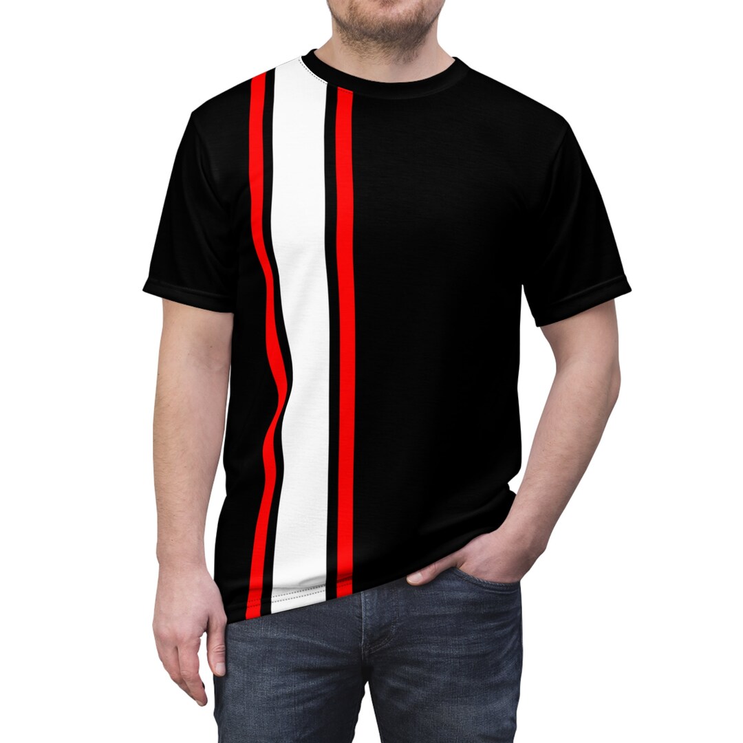 Small Red Embroidered Bi-Color Stripe Tee