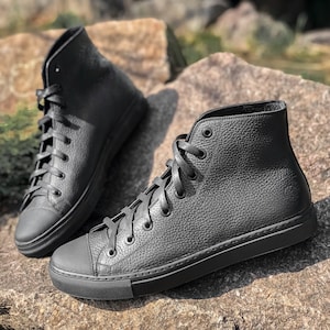 Men's high sneakers Leather sneakers high black sneakers