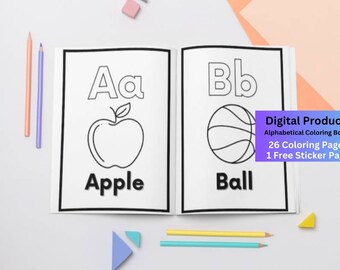 ALPHABETICAL COLORING BOOKS | Digital Products Busybooks Simple Coloring books Children Books Toddler Books Coloring Books and Free Stickers