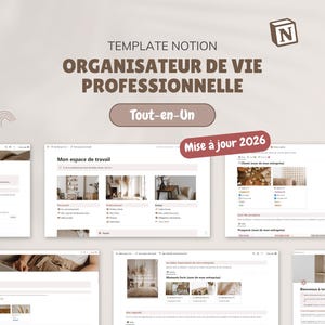 Template Notion tout-en-un | Organisateur de vie professionnelle | Planificateur entrepreneurial | Tableau de bord complet Notion | MAJ 2026
