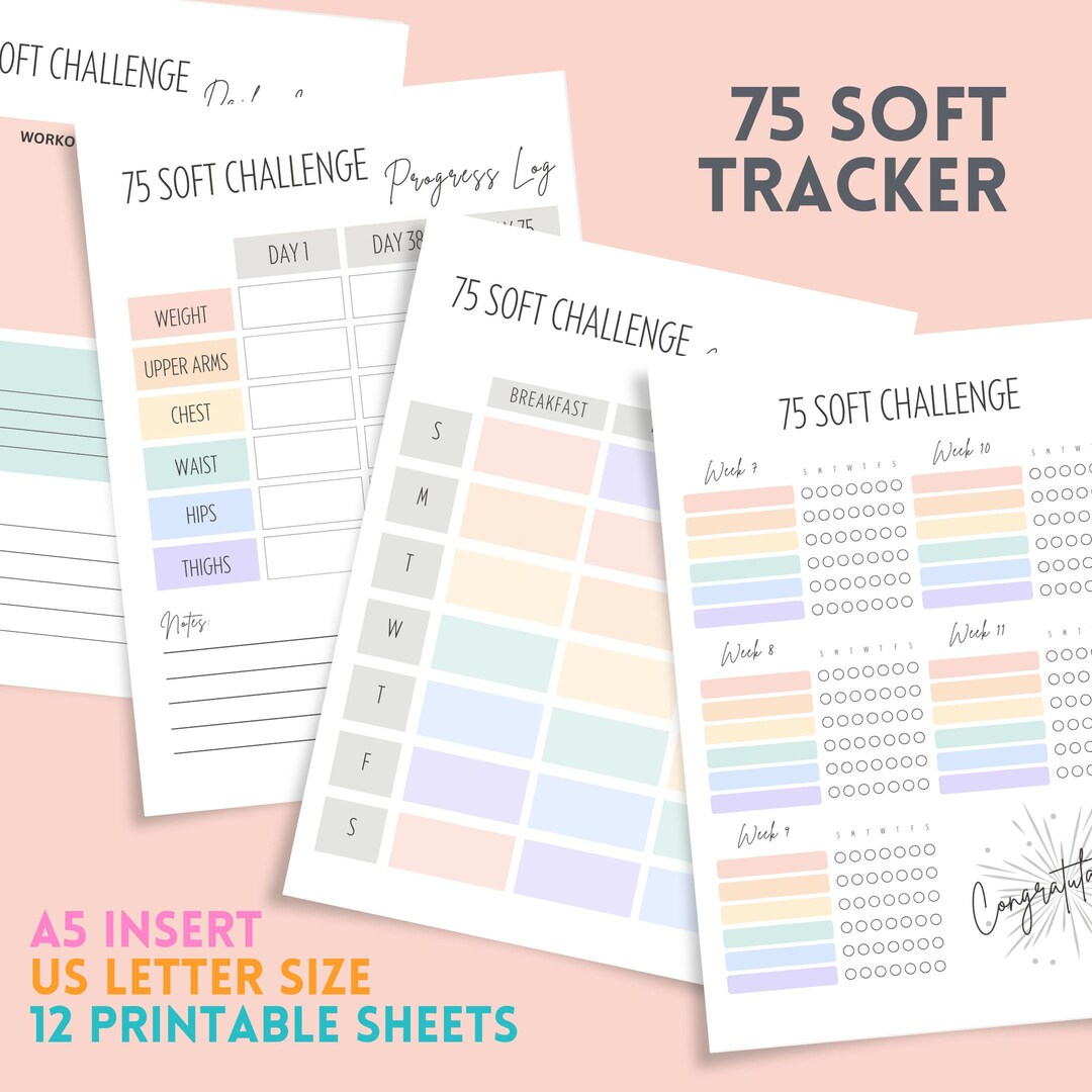 70 Soft Tracker 75 Soft Challenge Tracker, Printable A5 Planner Inserts, Soft 75 ...