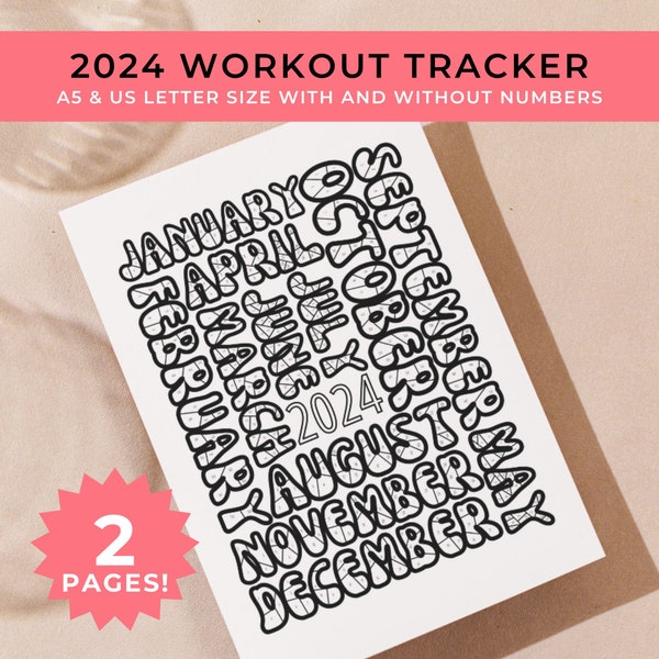 2024 Workout Log, Fitness Journal, Printable Workout Tracker, Daily Habit Tracker, Monthly Wellness Tracker, A5 Journal Insert