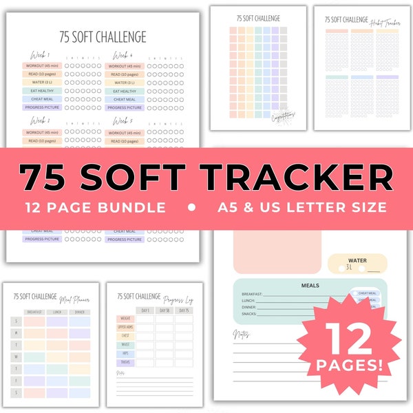 75 Soft Challenge Tracker, Printable A5 Planner Inserts, Soft 75 Workout Log, 75 Easy Challenge, Habit Tracker, 75 Soft Tracker