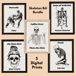 Skelett Jiu Jitsu Bundle, Jiu Jitsu Wandkunst, druckbare BJJ Geschenke, Jiu Jitsu Fitnessstudio oder Bürodekoration