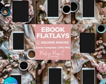 Coquette Blossoms eBook Mockup Bundle| Rustic Floral Bookstagram Template | iPad or Kindle Instagram Flatlay  For Creators Bloggers Authors