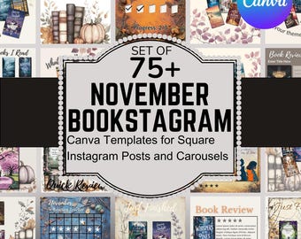 Cozy November Bookstagram Bundle | Canva Template for 75 Bookish In-Feed Instagram Posts | Bookish Social Media for Bloggers and Authors