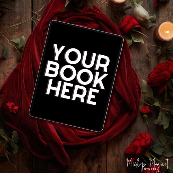 Black and Red Dark Romance eBook Mockup Social Media Post | Bookstagram Template Dark Romance | ipad or kindle Book Flatlay | Canva Template