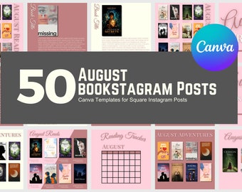 Bookstagram Post Bundle August | Canva Template for 50 Bookish In-Feed Instagram Posts | Bookish Social Media for Bloggers and Authors Post