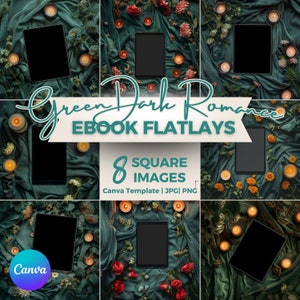 Dark Romance eBook Social Media Post Bundle Green | Bookstagram Templates | ipad & kindle Book Mockup | Canva Template | Instagram Flatlay