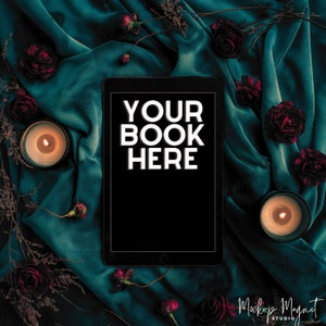 Dark Romance eBook Social Media Post in Blue | Bookstagram Template Dark Romance | ipad or kindle Book Flatlay Mockup | Canva Template