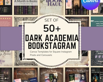 Dark Academia Bookstagram Bundle | Canva Template for 50 Bookish In-Feed Instagram Posts | Bookish Social Media for Bloggers and Authors