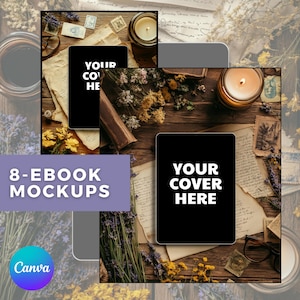 Pressed & Posted Ebook Mockup Bundle | 3:4 AR iPad Canva Template | Vintage Spring Bookstagram Post Flatlay for Authors, Bloggers, Creators