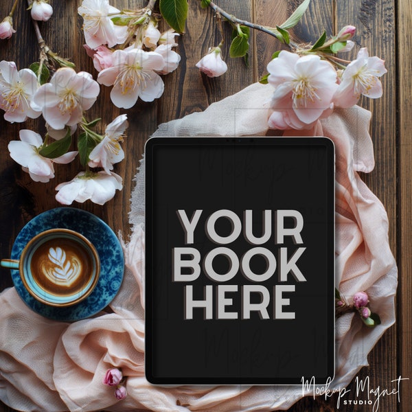 Coquette Blossoms eBook Mockup | Rustic Floral Bookstagram Template | iPad or Kindle Instagram Flatlay  For Creators Bloggers and Authors