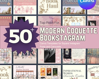 Modern Coquette Bookstagram Bundle | Canva Template for 50 Romantic Instagram Posts | Bookish Social Media for Readers Bloggers and Authors