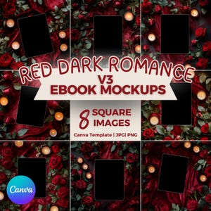 Red Dark Romance and Fantasy eBook Mockup Bundle | Romantasy Bookstagram Templates | ipad & kindle Book Flatlay Mockup | Social Canva
