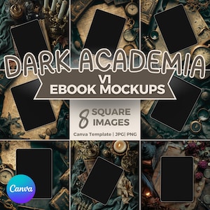 Dark Academia eBook Mockup Social Media Post Bundle / Modelli Bookstagram / Mockup di libri per iPad e Kindle / Modello Canva / Instagram Flatlay