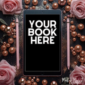 Black and Pink Romance eBook Social Media Post | Bookstagram Template Dark Romance | ipad or kindle Book Flatlay Mockup | Canva Template