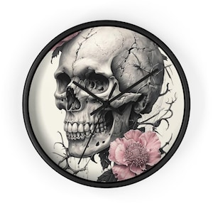 Gothic Skull Wall Clock, Dark Crime Theme Home Decor, Unique Spooky Clock, Creepy Skeleton Clock, Halloween Wall Art, Scary Clock Gift