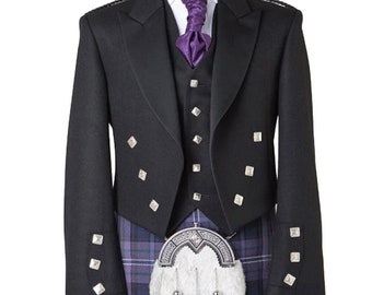 Men’s Scottish Black Prince Charlie jacket and 5 button waistcoat wedding kilt jacket | Chest 34” to 54” Inch